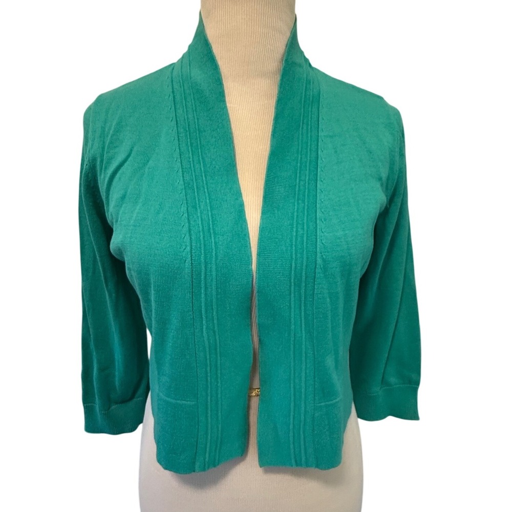 Black Label by Evan-Picone Womens Cardigan Sweater Open Front Green Size L